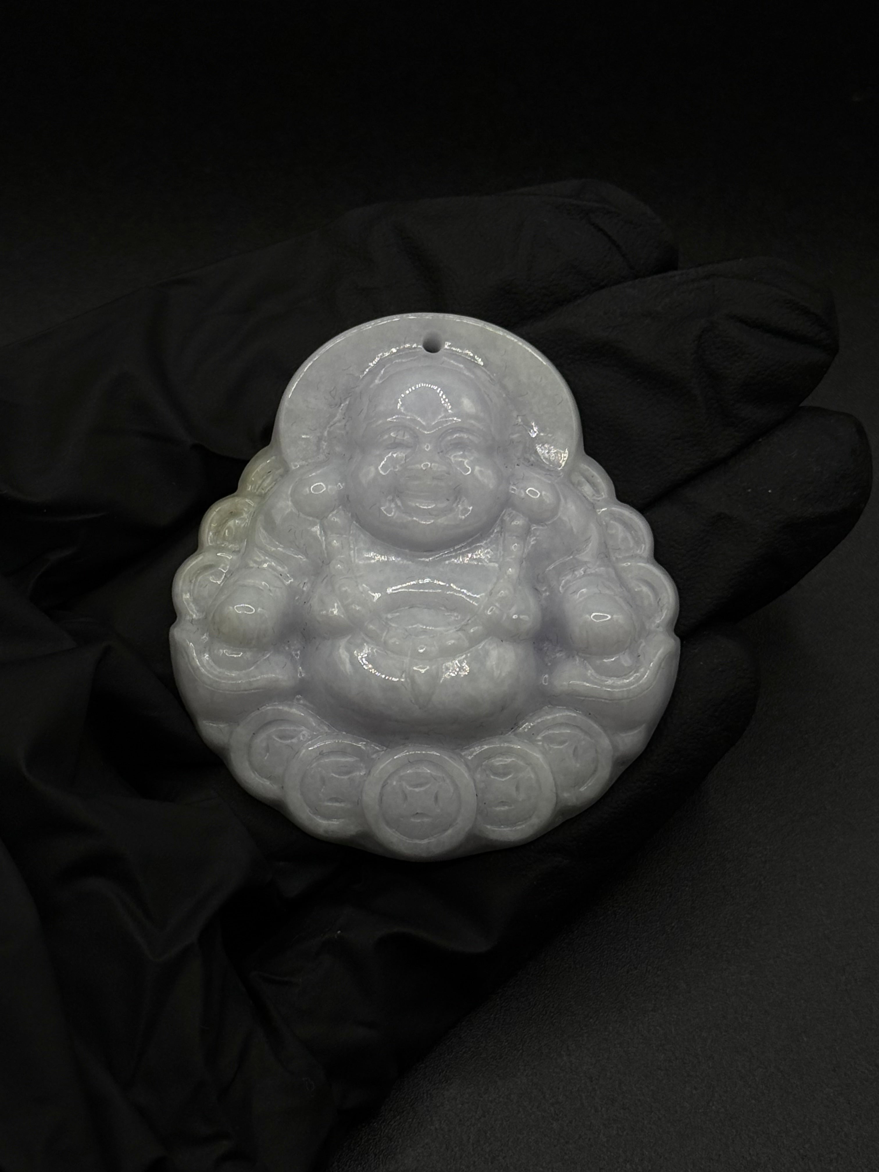 Tri Tone Laughing Buddha With Coins Jade Pendant