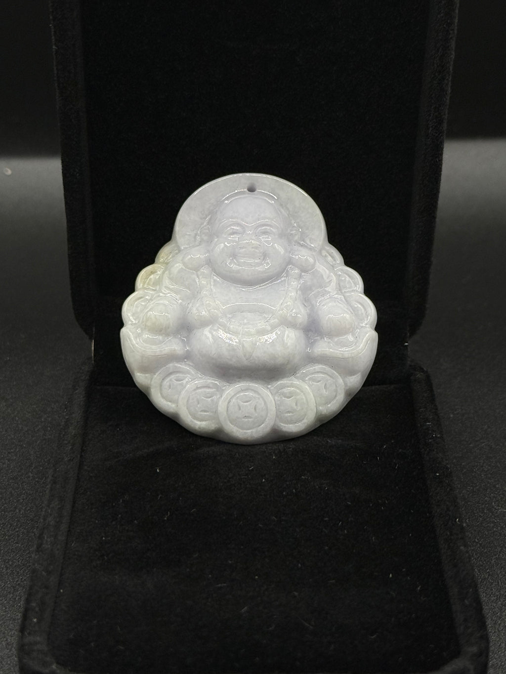 Tri Tone Laughing Buddha With Coins Jade Pendant